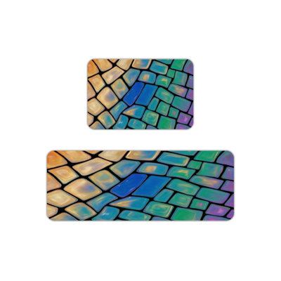 Iridescent Mosaic Kitchen Rugs, Set Of 2 Floor Mats for Home Decor, Mats for Kitchen & Bathroom