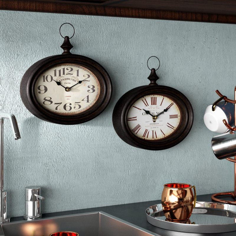 Aliette Metal Pocket Watch Style Cream Decorative Wall Clock Set