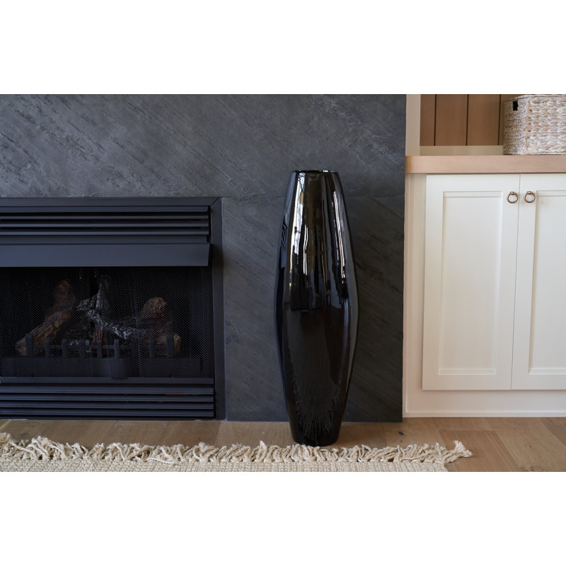 Vase de plancher en bambou Kolo, H 47 po x l 13 po x P 13 po, Noir