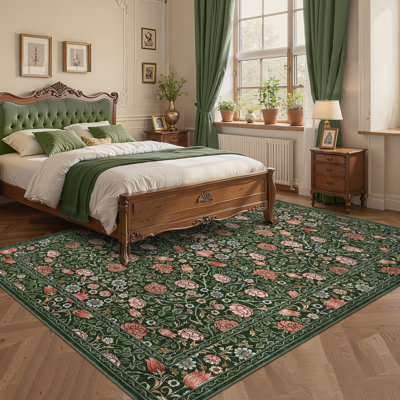 Tapis 6 pi x 9 pi à motif floral rétro lavable Boho