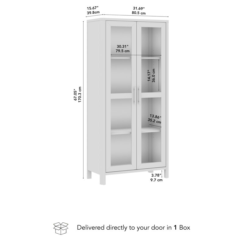 Tall Storage Cabinet With Glass Doors For Dining Room Or Living Room