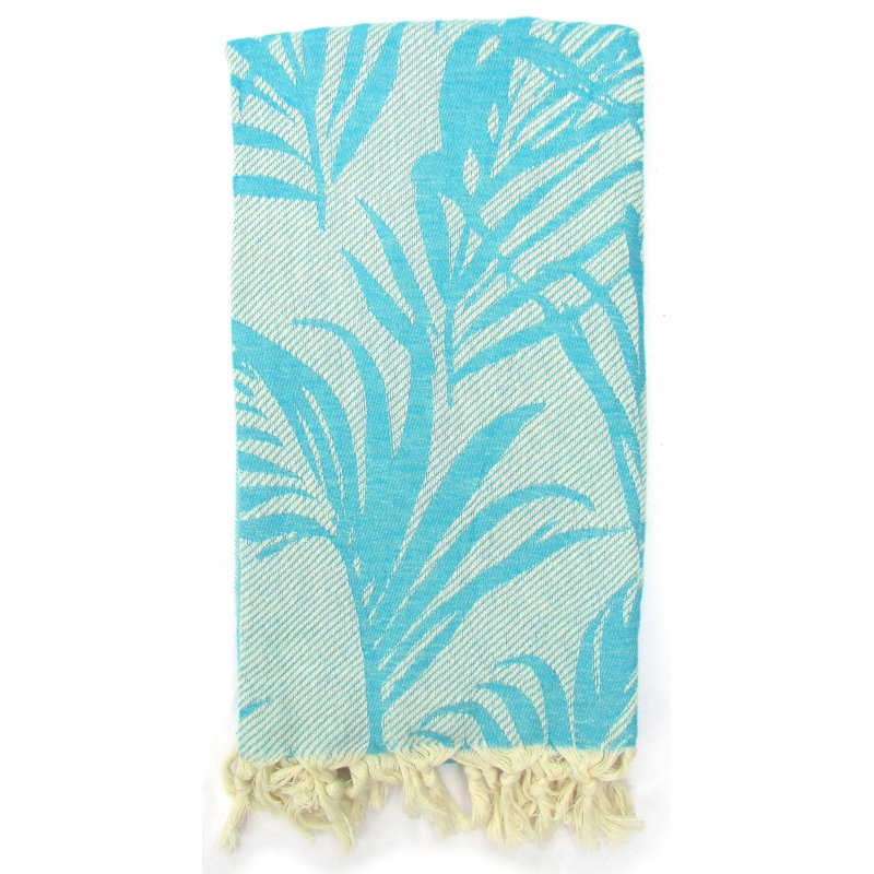 Jungle Turkish Cotton Jacquard Beach Towel, Light Blue