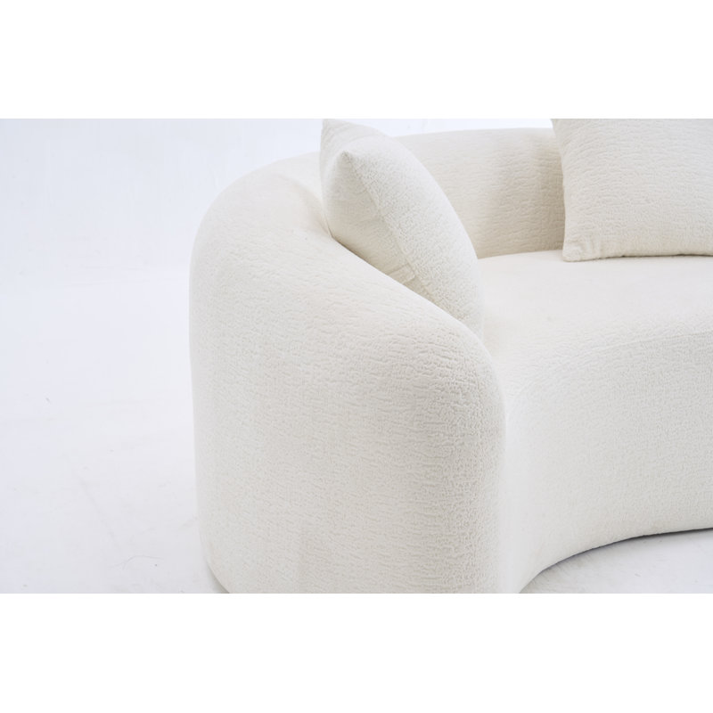 Canapé modulaire courbé en S en chenille: double profondeur, blanc, sans assemblage, compact pour les petits espaces, Blanc