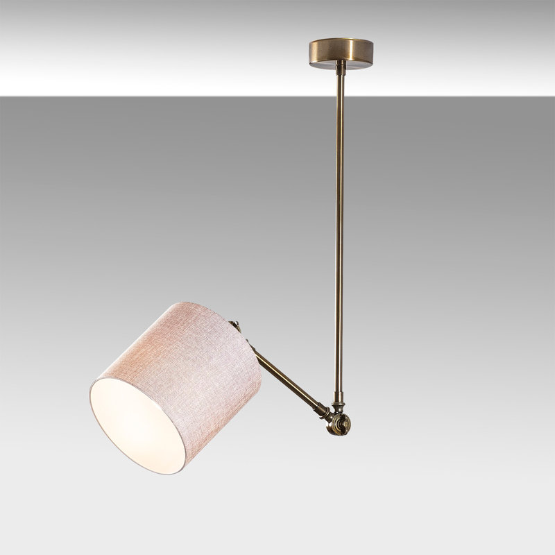 Luminaire suspendu cylindrique unique à 1 lumière, Beige, Cuivre