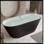Baignoire autoportante en acrylique de 67 po avec motif à losanges unique: forme ovale spacieuse, finition noire, trop-plein en nickel brossé et bonde escamotable