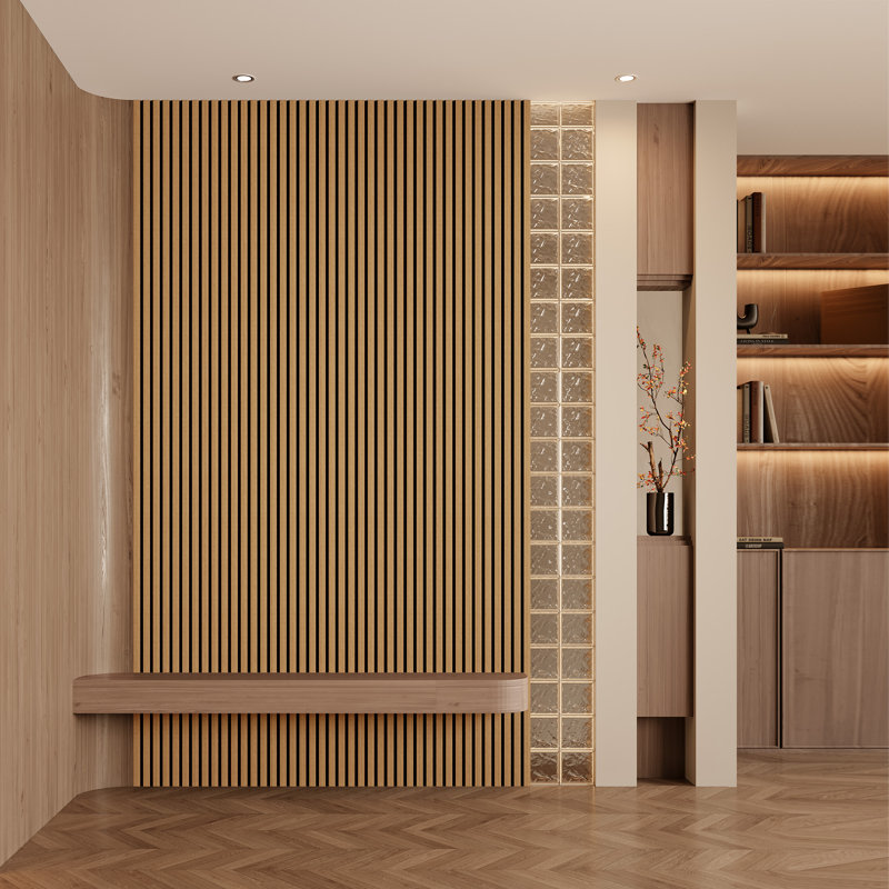 2pc x 106" x 12.6" 3D Acoustic/Sound Proof Wood Slat Wall Panels (2piece/18.55 sq.ft.), Classic Oak, 106" H x 12.6" W