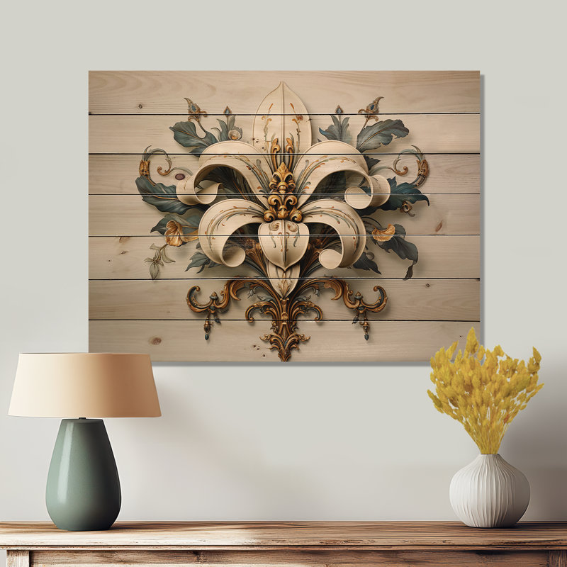 Fleur imprimée sur bois naturel, H 24 po x l 32 po x P 0,78 po