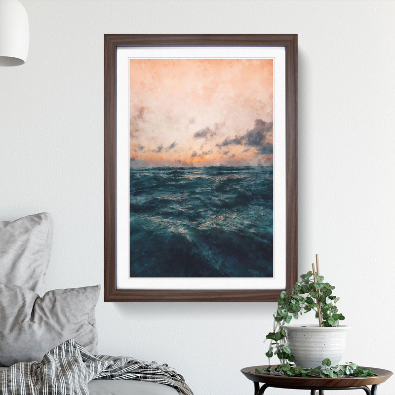 Ocean Beneath a Peach Sky - Picture Frame Graphic Art Print, Walnut Framed, 63cm H x 45cm W x 2cm D