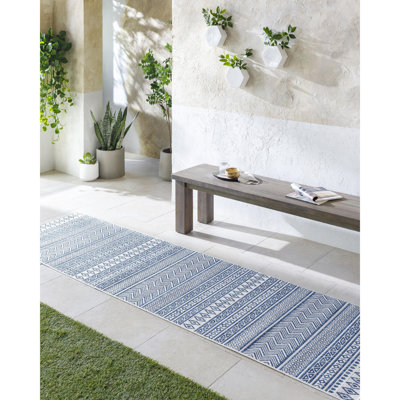Laruth Tribal Light Blue/Blue/Navy/White Indoor/Outdoor Area Rug
