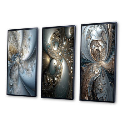 " Mystical Universe In Mysterious Blue And Gold IV " by Designart 3 - Pieces