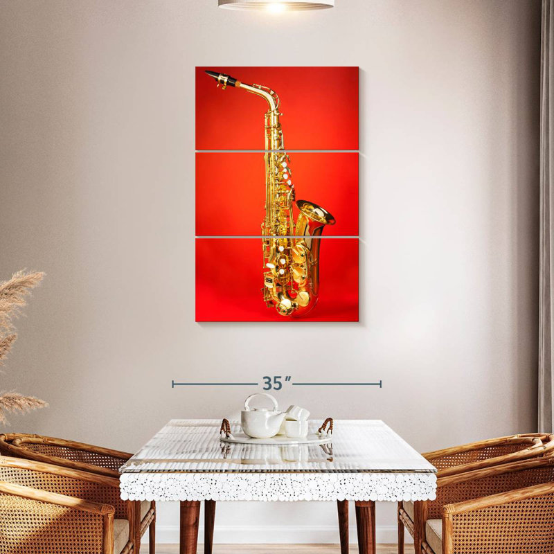 Abarca Saxophone On Red, 45" H x 28" W