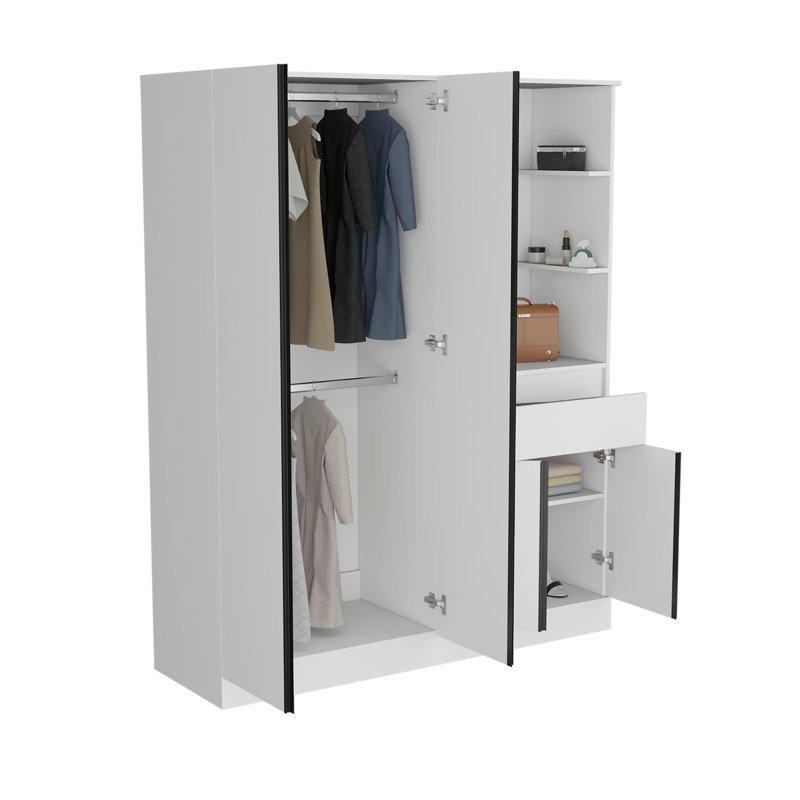 Armoire avec portes doubles, tringle suspendue et tablettes intérieures
