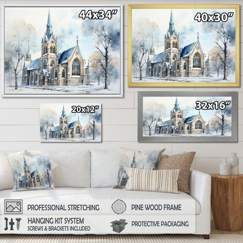 Église minimalisme harmonie - reproduction sur toile, 24" H x 32" W, Toile tendue