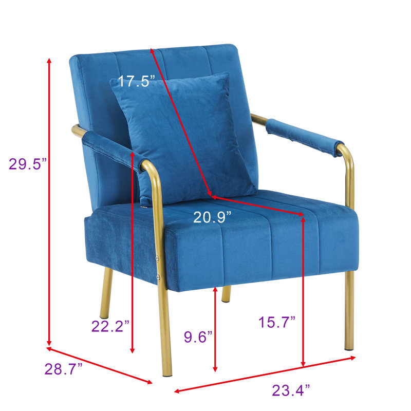 Ernst Modern Accent Chair Luxurious Velvet Couch With Gold-Tone Metal Arms & Legs For Living Room, Home Office & Studio, Blue