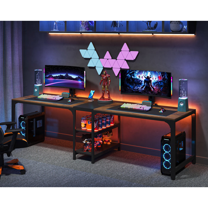 Zina 90.55'' W Rectangle Double Computer Desk, Black/Brown