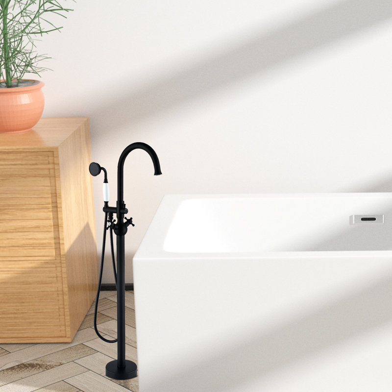 Robinet de baignoire autoportant avec douche à main en chrome, Noir mat