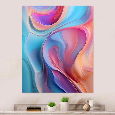 Transitional Pink And Blue Shapes IV - Abstract Canvas Metal Wall Art