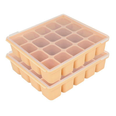 Food Storage Silicone Cubes With Clip-On Lid Freezer Tray Food Soups Purees Ice Safe Design (20Cubes 0.8Oz, Sand Beige Set Of 2)