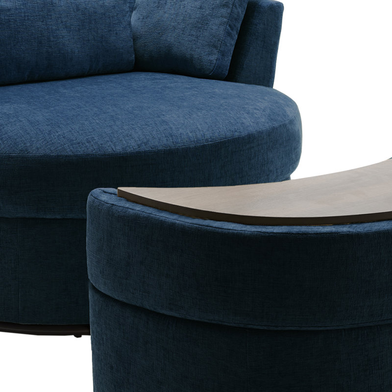 Niama 85.6Cm Wide Swivel Lounge Chair, Navy Polyester Blend