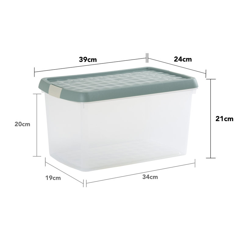 Wham Clip 4x 7L Rectangular Plastic Storage Boxes with Secure Clip Lock Lids. L:39 x W:24 x H:10.5cm Clear/Green Milieu/Stone