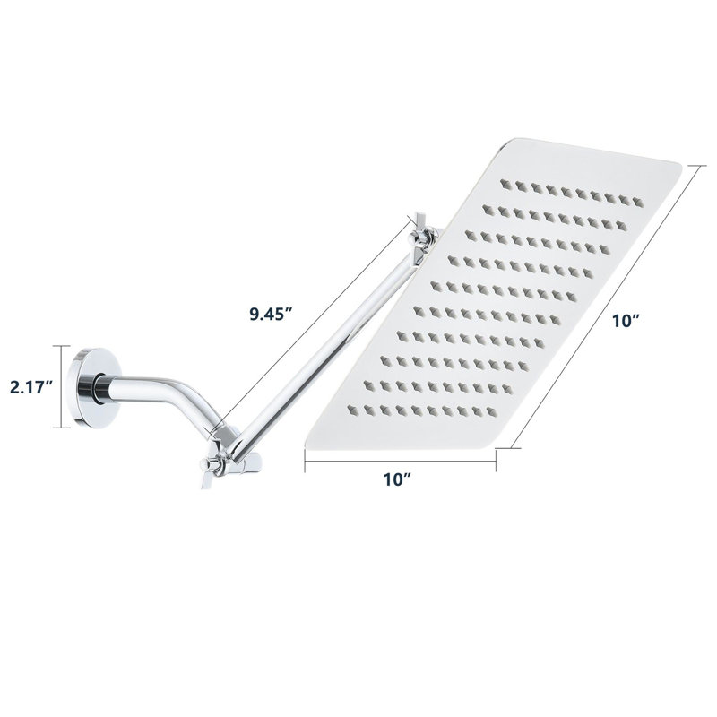 Pomme de douche carrée en acier inoxydable de 10 po avec pomme de douche à débit d'eau constant, Acier Inoxydable