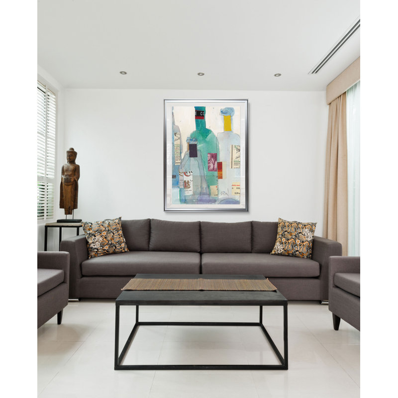 « the wine bouteilles ii »-impression sur toile, H 30 po x l 22 po x P 1,5 po, Cadre argenté