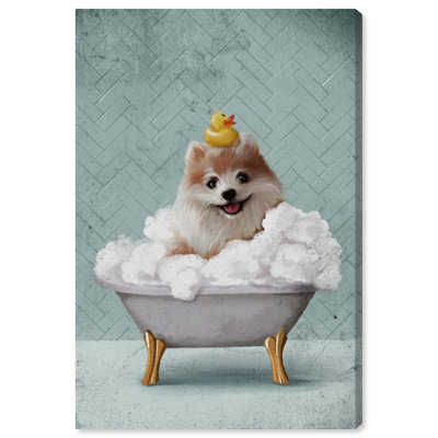 Bathtime Pupper - peinture sur toile à cadre flottant