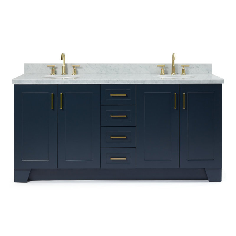 73 IN.  Single Bathroom Vanity, Oval, Midnight Blue, Carrara Marble