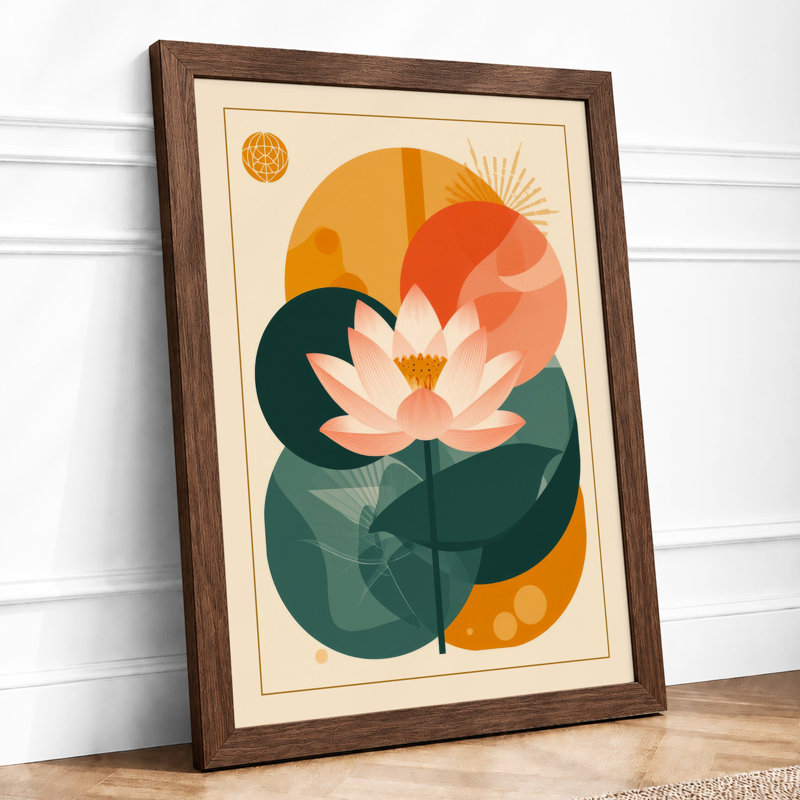 Lotus Bloom Botanical - Framed Print, A2 - 59.4 x 42.0 cm, Walnut