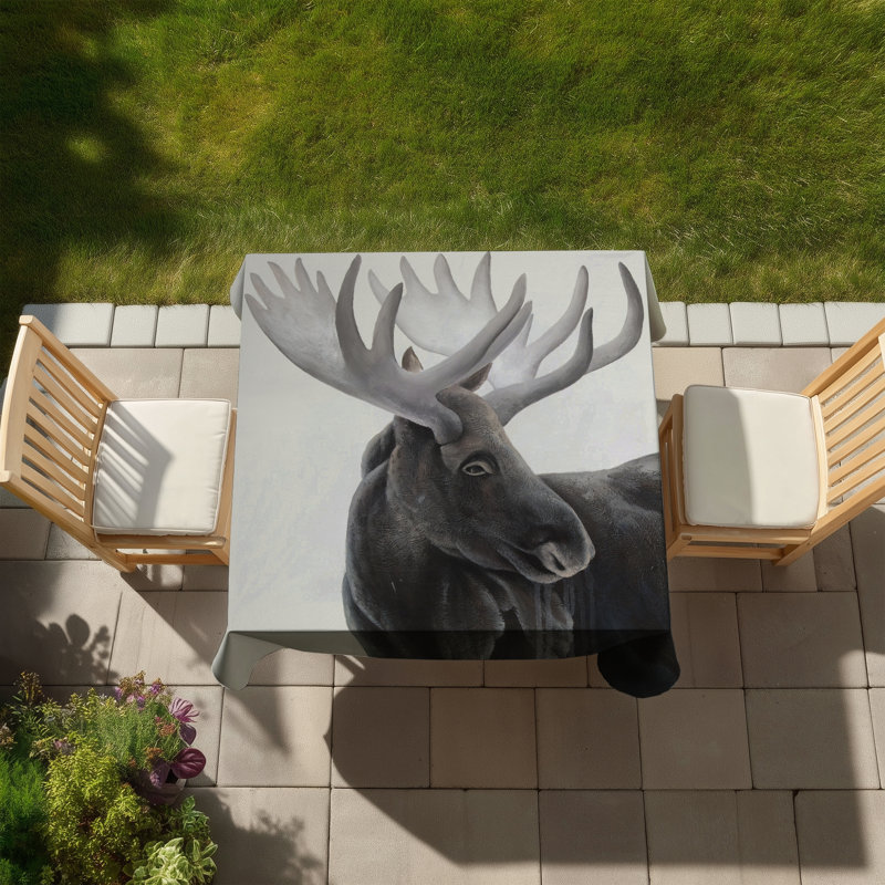 Rustic Brown Deer Tablecloth: Grayscale Moose Profile Decor