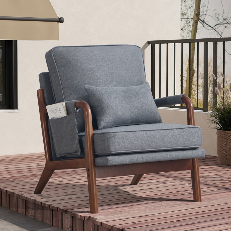 25.4'' Wide Contemporary Upholstered Solid Wood Accent Armchair With Side Storage Pocket, Dark Gray