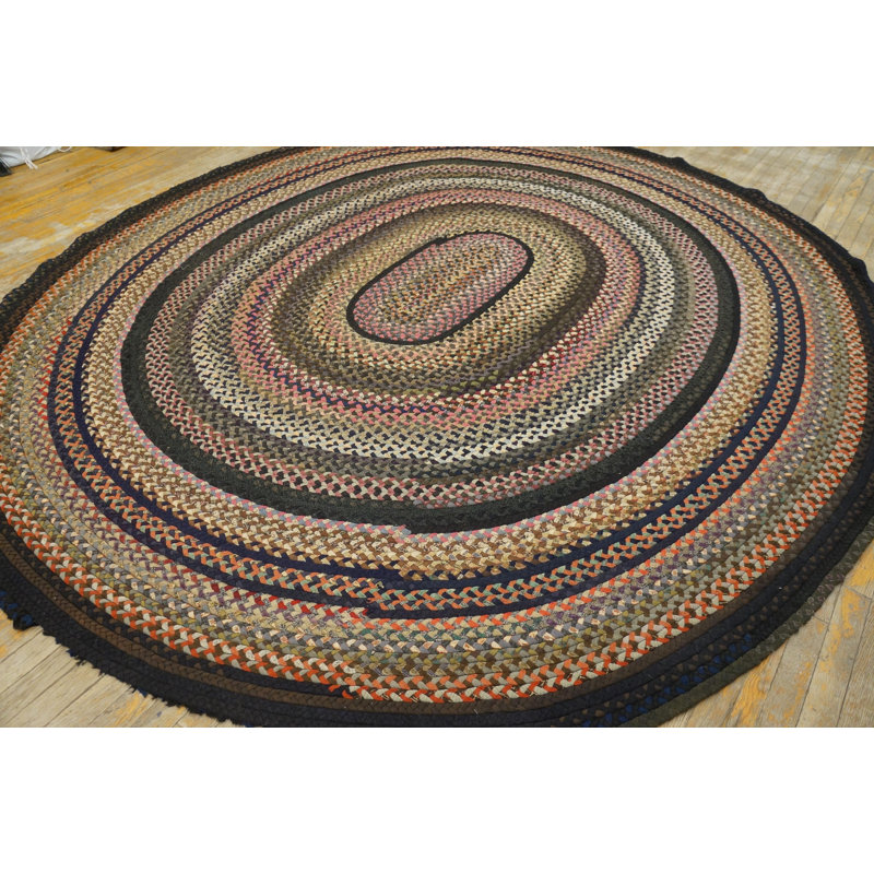 1935 American Usa Wool Antique Braided Multicolor Jewel Tones Rug