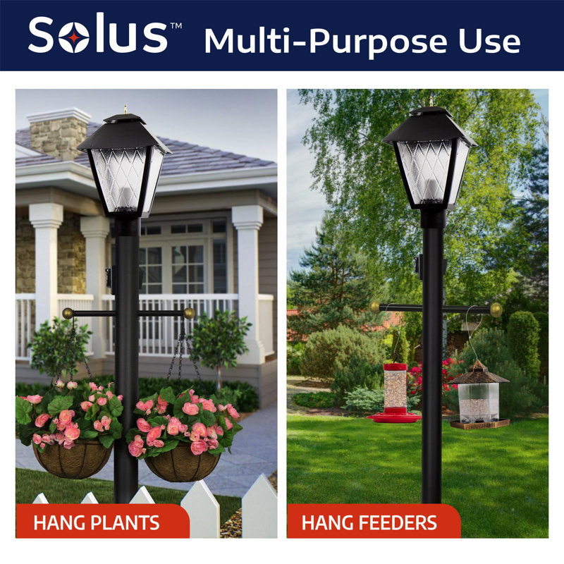 Solus 6ft. Surface Mount Lamp Post with Decorative Cross Arm, Convenience Outlet, Dusk-to-Dawn Photocell Sensor and and Decorative Base Cover