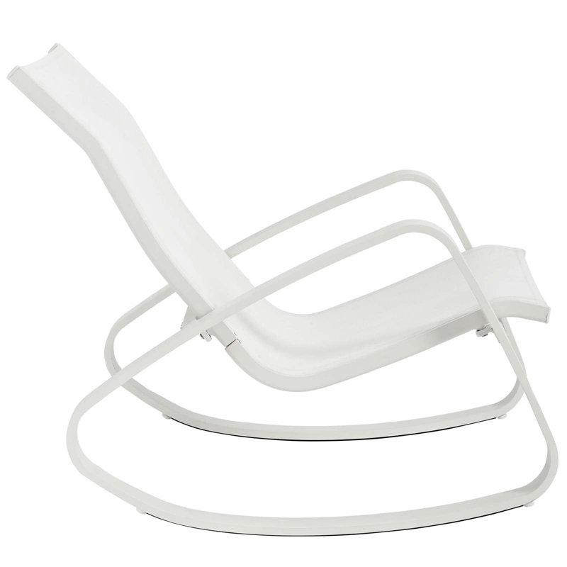 White Aluminum Mesh Rocking Lounge Chairs with Armrests, Set of 2
