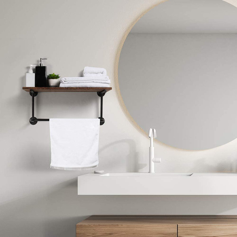 Bracket Shelf with Towel Bar, Brown
