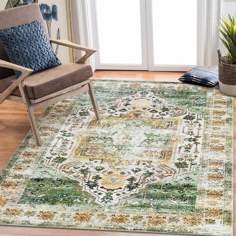 Machine Washable Rug Oriental Area Rugs for Living Room Ultra Soft Non-Slip Rug for Bedroom Foldable Rug for Playroom Office Kitchen