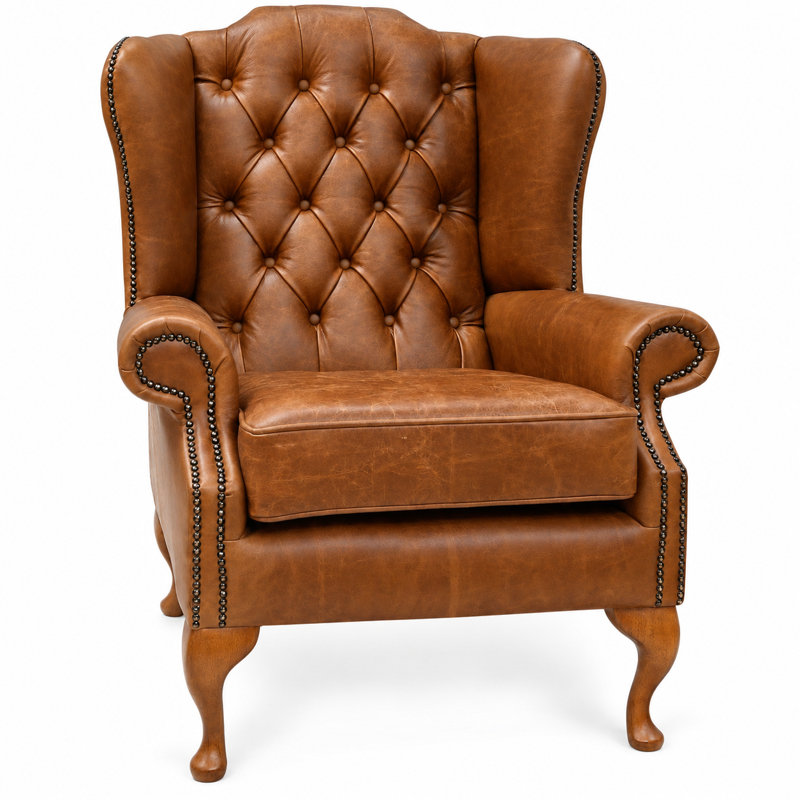 Upholstered Leather Armchair, Tan