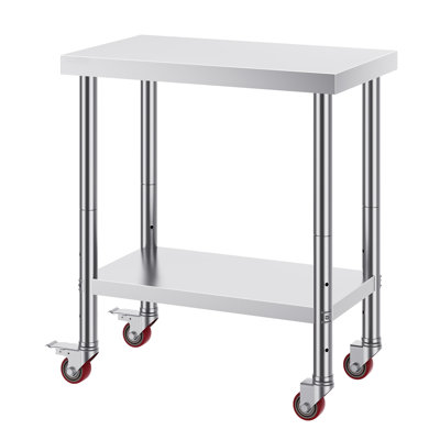 30X18x34 Inch Stainless Steel Work Table 3-Stage Adjustable Shelf With 4 Wheels Heavy Duty Commercial Food Prep Worktable With Brake For Kitchen Prep Work(Only Including Coffee Table)