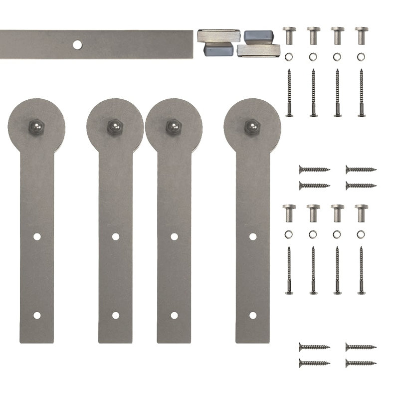 Ensemble de quincaillerie pour porte de grange ronde standard à deux rails (porte non incluse), Nickel satiné, 60 po