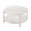 Table basse ronde avec tablette de rangement ouverte, finition blanche pour une organisation et un style de salon modernes.