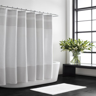 Vera Wang Seersucker Striped 100% Cotton Shower Curtain