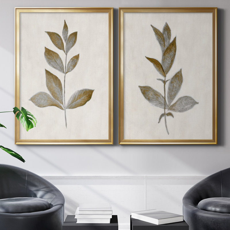 Bronze Leaf I - ensemble de 2 reproductions, Toile encadrée, H 26,5 po x l 73 po, Doré