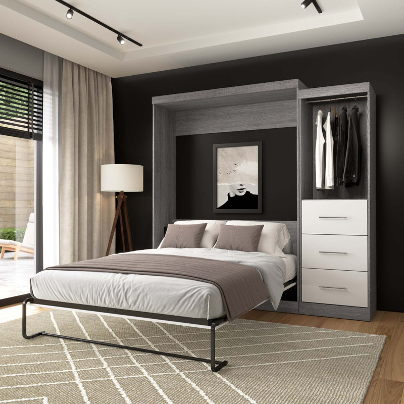 Arthor Metal Murphy Bed, Bark Gray/White