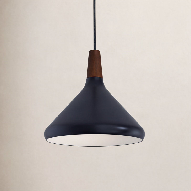 Drew Aluminum Pendant, Walnut/Black, 10.5" H x 7" W x 7" D