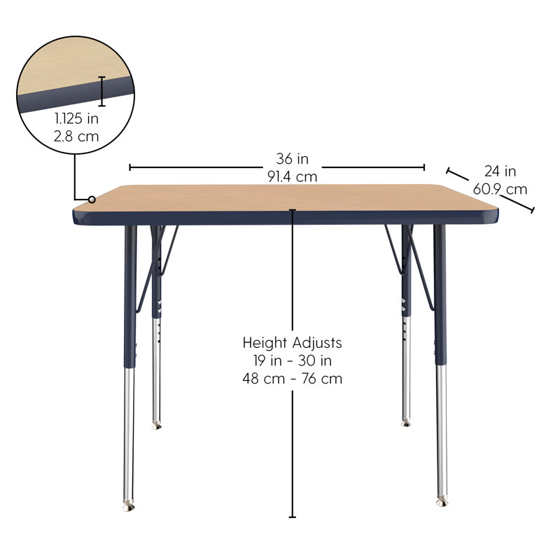 ECR4Kids® 36 "x 24" Table d’activité rectangulaire, Noir