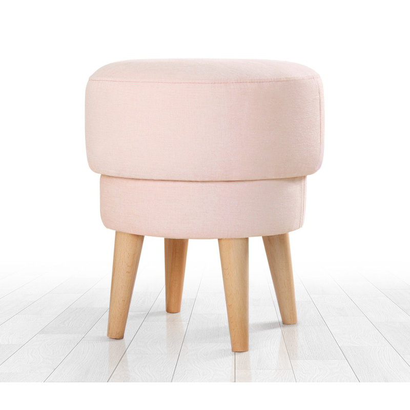 Élégant pouf rose avec pieds en bois de hêtre, hauteur de 20,1 po x 18,5 po de diamètre | Revêtement 100% lin, 35 éponges orthopédiques, 2,4 po d'épaisseur | Parfait pour le salon, la chambre à coucher ou la chambre de bébé