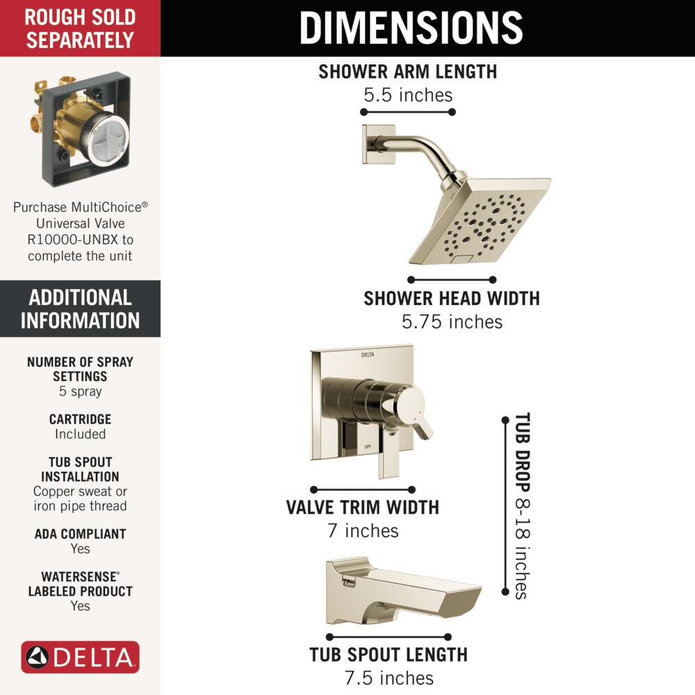 Pivotal® Tub and Shower Faucet with H2Okinetic® Technology, Lumicoat Polished Nickel