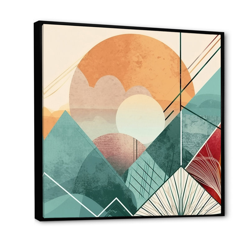 Paysage minimaliste boho en vert terreux rétro - impression, Cadre flottant blanc, H 16 po x l 16 po x P 1 po