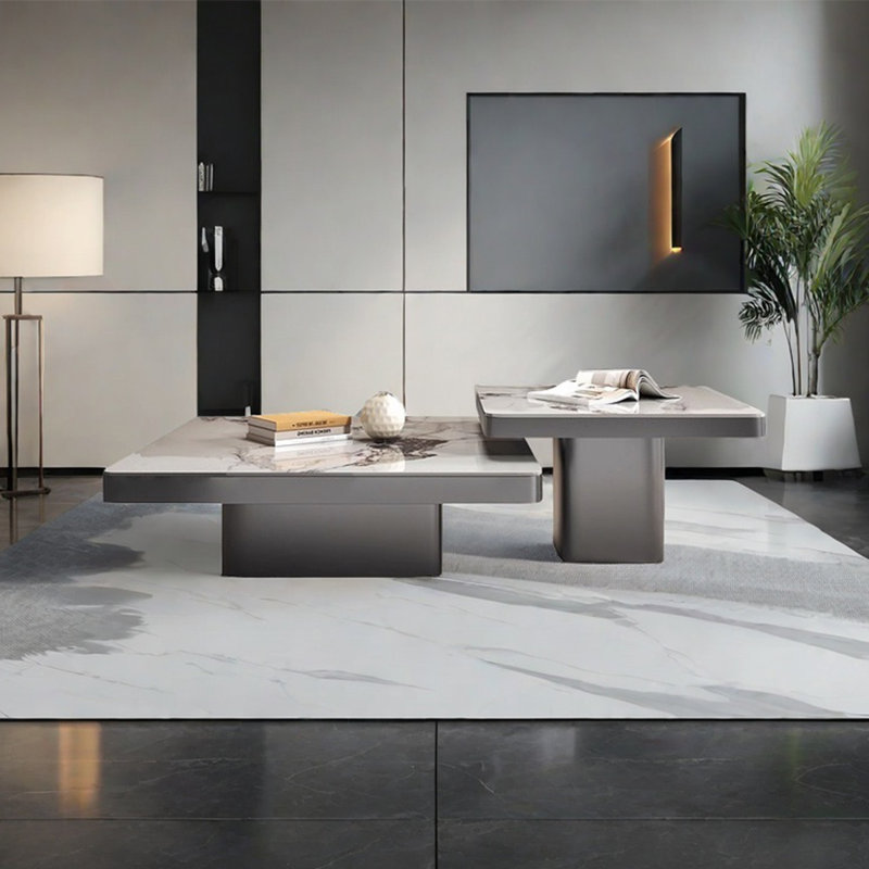 Simple square rock panel coffee table combination, Dark Gray, 15" H x 39.4" L x 39.4" W
