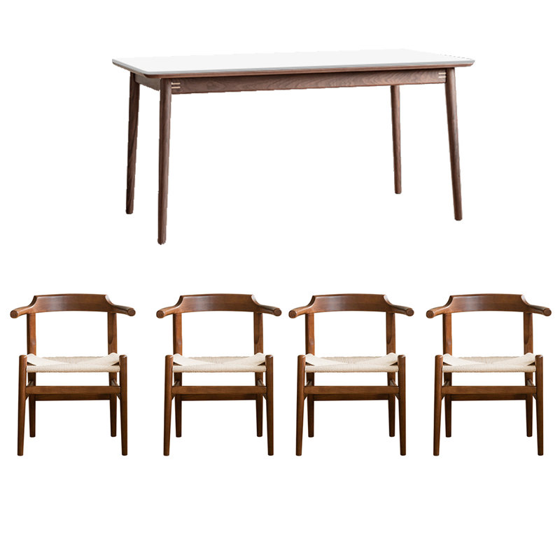Ensembles de table de salle à manger durables en bois d'ardoise et de noyer., H 29,92 po x L 70,87 po x l 31,5 po, Blanc